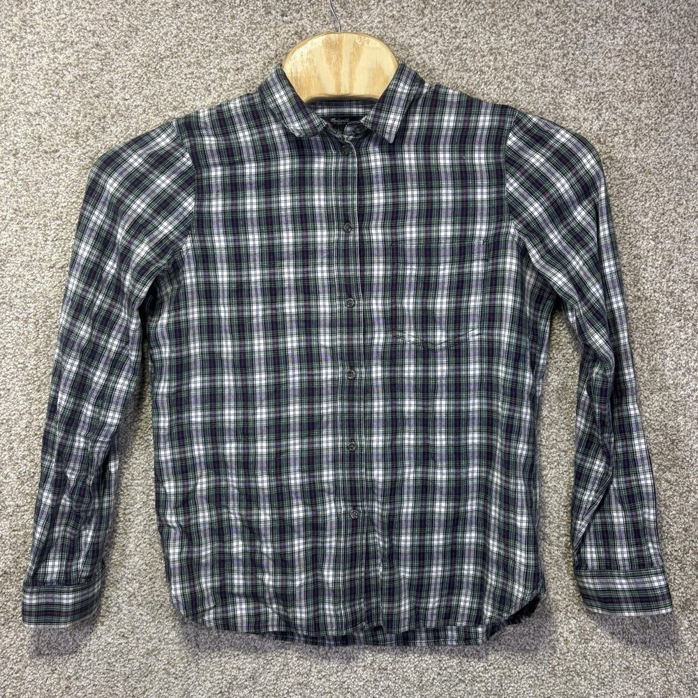 Madewell Shirt Womens Large Green Plaid Flannel Button Up Long Sleeve Top Casual